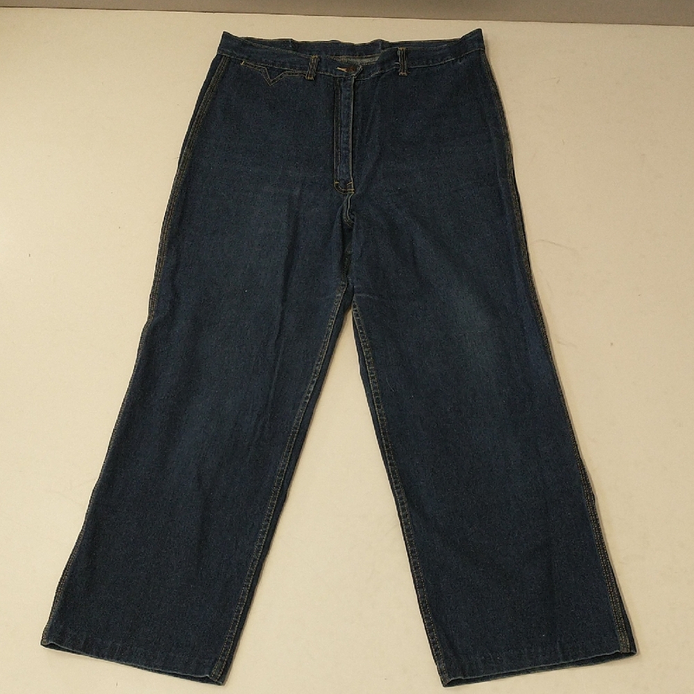 80s Vintage Blue Jeans Marked 32 Waist 34 High Waisted Wide Leg Dark Wash SeeMes
